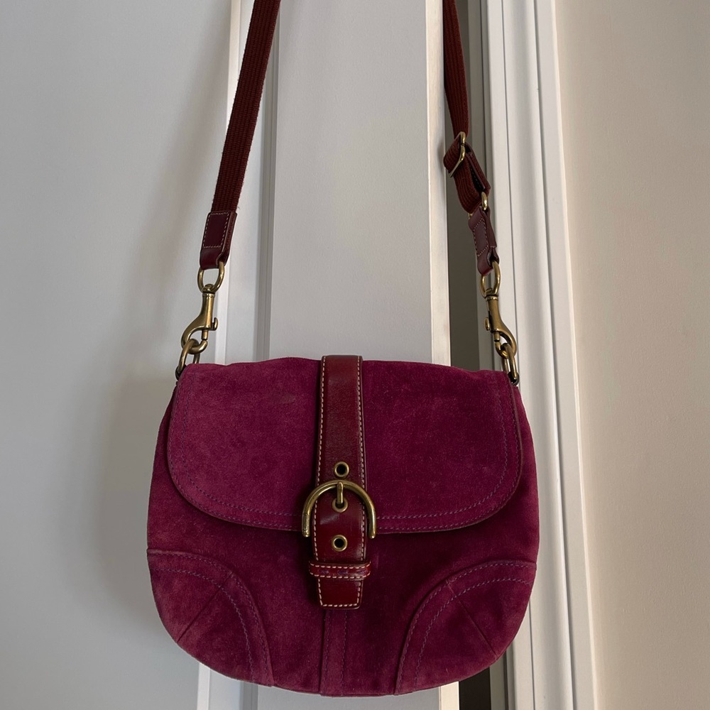 Coach Messenger Crossbody Bag Purple Suede